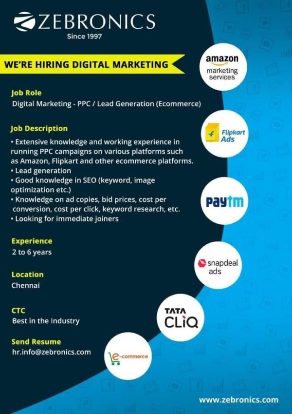 Digital Marketing Jobs in Chennai ZEBRONICS Jobs